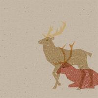 Both of Reindeer geometric shapes transparency illustrations have blank space with risograph effect on old paper background. vector