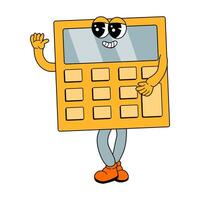 Calculator cartoon character in retro groovy 80s, 90s, 2000s style. vector