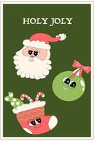 Vertical xmas banner with groovy character. Christmas groovy character with y2k elements poster vector