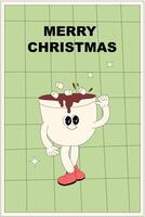 Vertical xmas banner with groovy character. Christmas groovy character with y2k elements poster vector