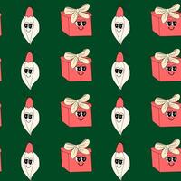 Happy new year pattern with y2k elements. Groovy characters background vector