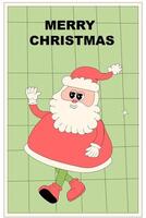 Vertical xmas banner with groovy character. Christmas groovy character with y2k elements poster vector