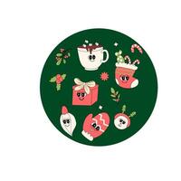 y2k retro new year and xmas banner with groovy characters vector