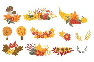 Hello Autumn fall thanksgiving greeting elements set with foliage forest leaves vector