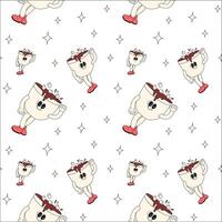Happy new year pattern with y2k elements. Groovy characters background vector