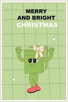 Vertical xmas banner with groovy character. Christmas groovy character with y2k elements poster vector