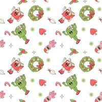 Happy new year pattern with y2k elements. Groovy characters background vector