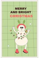 Vertical xmas banner with groovy character. Christmas groovy character with y2k elements poster vector