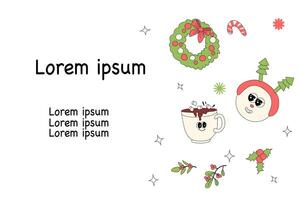 y2k retro new year and xmas banner with groovy characters vector