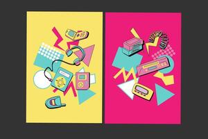 90s music backgrounds. Retro disco posters with y2k or 00s elements. vector
