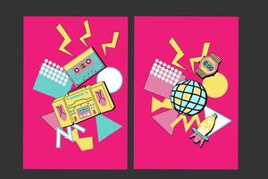 90s music backgrounds. Retro disco posters with y2k or 00s elements. vector