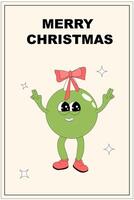 Vertical xmas banner with groovy character. Christmas groovy character with y2k elements poster vector