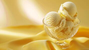 Banana ice cream balls in a bowl on a pastel blank background photo