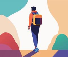 a man with a backpack is walking illustration design pro element vector