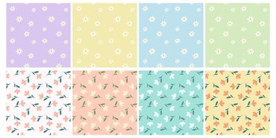 Set of delicate floral patterns in pastel colors. seamless patterns, flat design. Floral, summer, spring ornaments vector