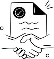 Handshake with stamped document denoting concept icon of agreement vector