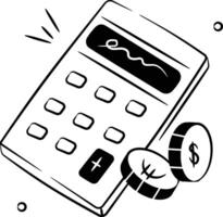 Calculator with coins denoting accounting concept , money calculation icon vector