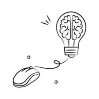 Brain inside lightbulb with mouse showing innovative thinking modern concept vector