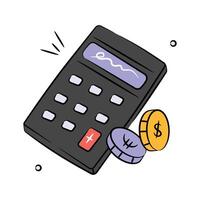 Calculator with coins denoting accounting concept , money calculation icon vector