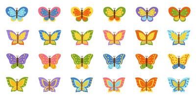 illustration of colorful butteries. Big set of different butterflies. vector