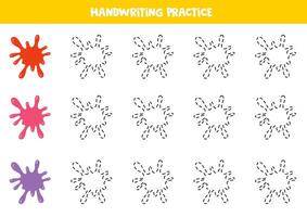 Tracing contours of colorful paint blobs or splashes. Writing practice. vector