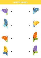 Match parts of cartoon cute colorful butterflies. Logical game for children. vector