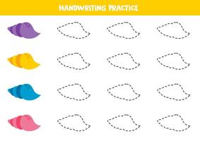 Tracing contours of colorful sea shells. Writing practice. vector