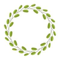 wreath of leaves. Template for a postcard. Green circle of leaves and branches. Eco friendly icon. Concept of spring and summer holiday invitation. vector