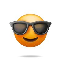 3d smile in sunglasses icon isolated. Render cool emoticon symbol. Smiling face with sunglasses emoji. Happy face. Communication, web, social network media, app button. vector