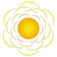 A vibrant illustration of a summer sun with golden rays in the shape of arcs, perfect for seasonal designs and summer themes. vector