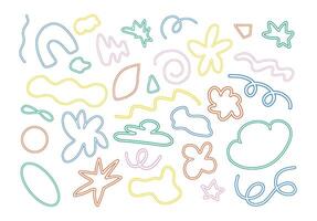 Set of abstract retro line shapes. Doodle geometric shapes. Sticker set. Bubble, star, flower, loop, cloud, leaf, curve line, infinity sign, wavy lines. Groovy style. Isolated on white background vector