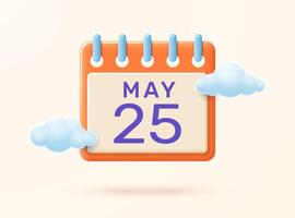 Calendar icon in 3D style with clouds isolated on a light background. vector