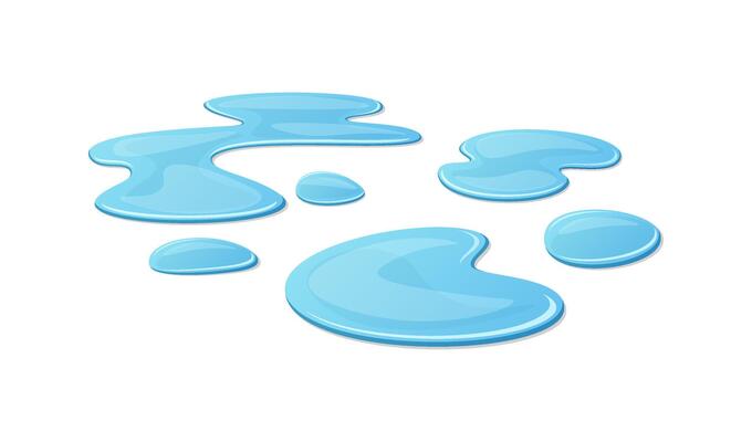 Water spill puddles isolated on white background.