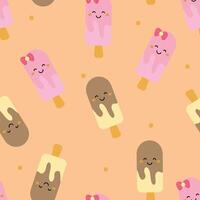 Seamless pattern with cute cartoon strawberry and chocolate ice cream, for fabric prints, textiles, gift wrapping paper. children's colorful , flat style vector