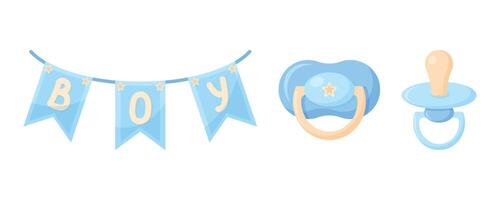Blue baby Dummy set for boy. Baby pacifier icon. Element for design of logo, icons, buttons. illustration vector
