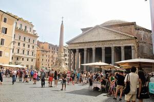 Rome, Italy - September 14 2022 - Piazza della Rotonda Square near Pantheon in Rome, Italy with Egyptian Obelisk photo