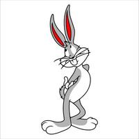cartoon rabbit with red ears standing on one leg vector