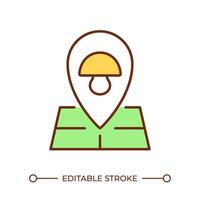 Mushroom location RGB color icon. Mushroom gathering and foraging. Navigation in forest. Fungi farm location. Isolated illustration. Simple filled line drawing. Editable stroke vector