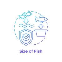 Size of fish blue gradient concept icon. Ecosystem biodiversity, marine. Seafood production. Round shape line illustration. Abstract idea. Graphic design. Easy to use in infographic, presentation vector