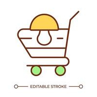 Retail of mushrooms RGB color icon. Shopping cart with mushroom inside. Groceries shopping. Organic product. Isolated illustration. Simple filled line drawing. Editable stroke vector