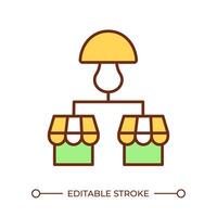 Mushroom business RGB color icon. Mushroom distribution. Commercial farming. Retail network. Farm to table. Isolated illustration. Simple filled line drawing. Editable stroke vector