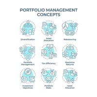 Portfolio management soft blue concept icons. Investment allocation, interest payment. Icon pack. Round shape illustrations for infographic, presentation. Abstract idea vector
