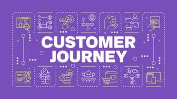 Customer journey dark purple word concept. Online shopping. User experience. E-commerce. Horizontal image. Headline text surrounded by editable outline icons vector