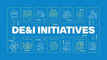 DEI initiatives blue word concept. Diversity, equity and inclusion.Workplace culture. CSR. Horizontal image. Headline text surrounded by editable outline icons vector