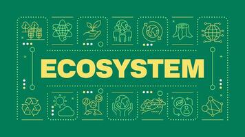 Ecosystem dark green word concept. Ecological system of living organisms. Nature protection. Horizontal image. Headline text surrounded by editable outline icons vector
