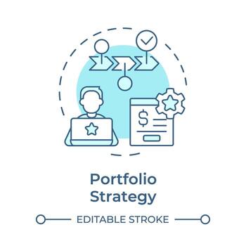 portafolio estrategia suave azul concepto icono. inversión profesional, riqueza gestión. redondo forma línea ilustración. resumen idea. gráfico diseño. fácil a utilizar en infografía, presentación vector