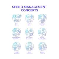 Spend management blue gradient concept icons. Expense reports, financial growth. Economic stability. Icon pack. Round shape illustrations for infographic, presentation. Abstract idea vector