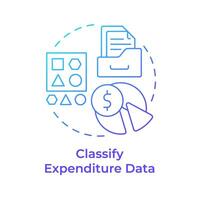Classify expenditure data blue gradient concept icon. Spend data management. Information classification. Round shape line illustration. Abstract idea. Graphic design. Easy to use in infographic vector