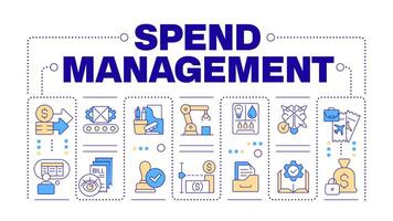 Spend management yellow word concept. Borrowing needs, expenses report. Corporate spending. Horizontal image. Headline text surrounded by editable outline icons vector
