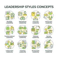 Leadership styles multi color concept icons. Professional development, military command. Icon pack. Round shape illustrations for infographic, presentation. Abstract idea vector